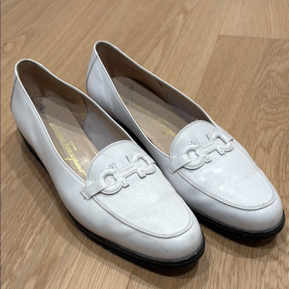 Salvatore Ferragamo White Leather Loafers